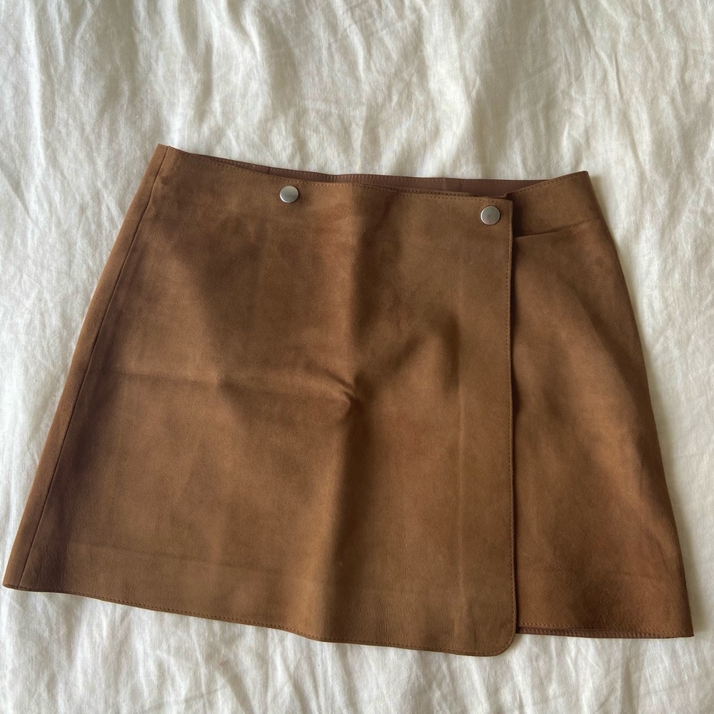 Theory Lambskin Suede Wrap Miniskirt